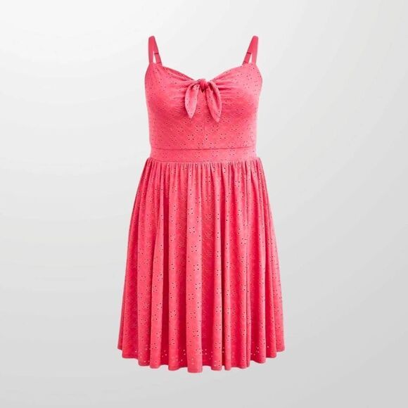 TORRID PLUS SIZE Mini Pink Knit Embroidered Skater Dress With A Sweetheart Neckl - Picture 8 of 16